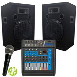 Combo eventos 9: 2 bafles 12" + consola bluetooth 4 canales 500W + Microfono DE REGALO