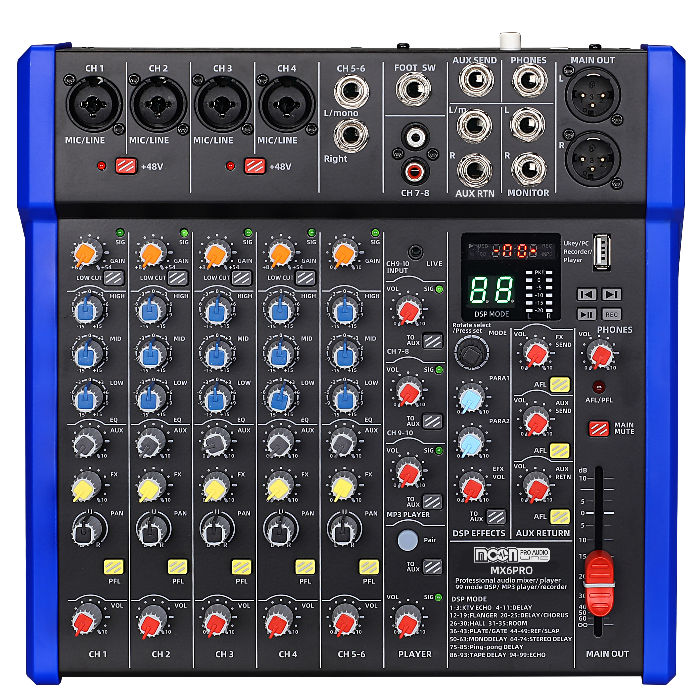Mixer 6 Canales Bluetooth Mp3 Usb Moon Mx6pro