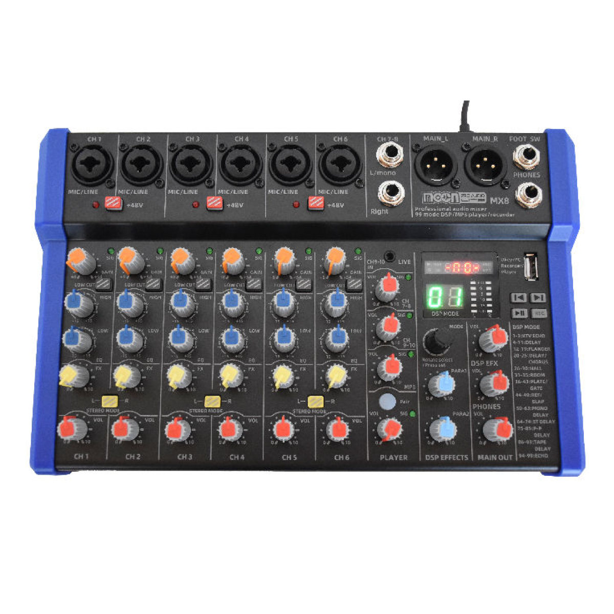 Mixer 8 Canales 99 Efectos Bluetooth Mp3 Usb Moon Mx8