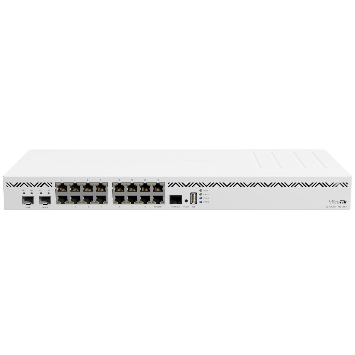 Router 16 puertos Gigabit Ethernet y dos jaulas 10G SFP+ Mikrotik CCR2004-16G-2S+
