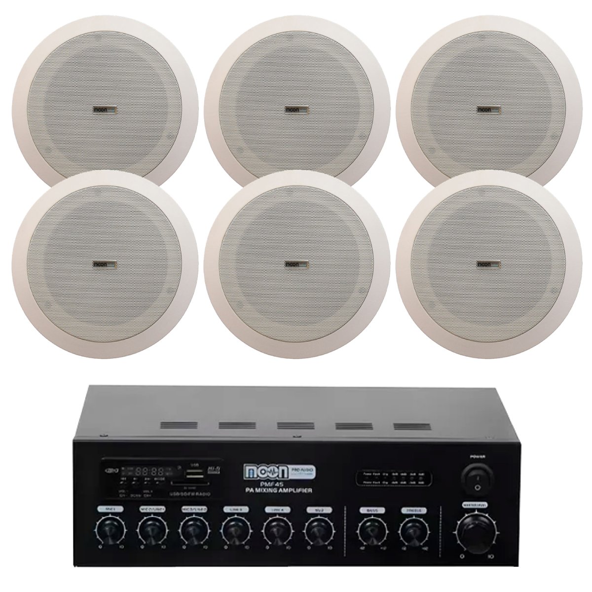 Combo Amplificador Pmf45 + 6 Parlantes Embutir Rbs106