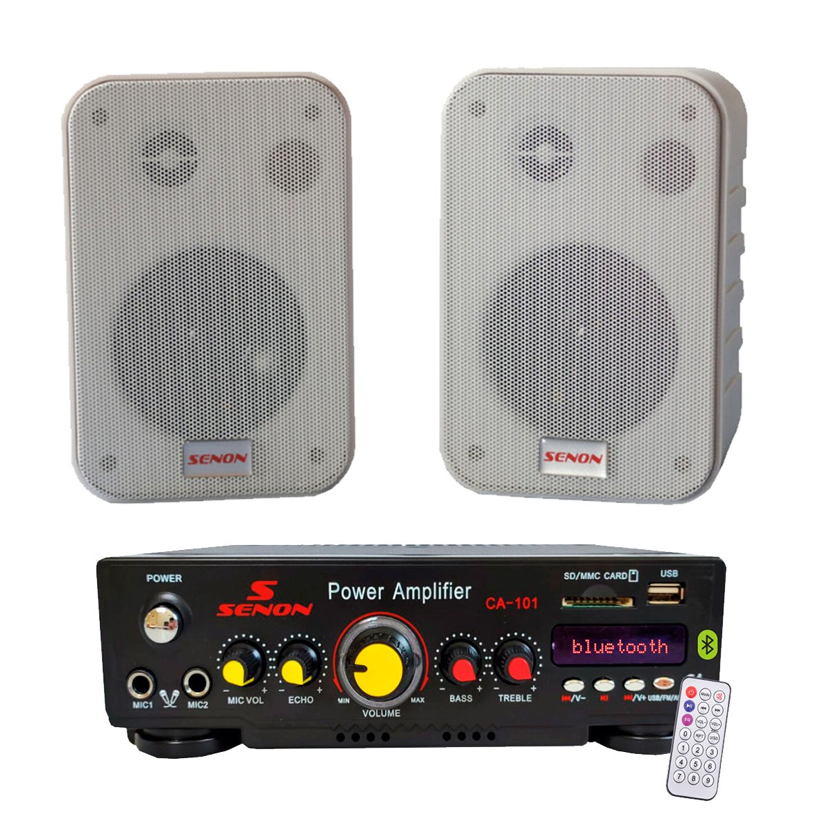 Combo Senon Mini Amplificador Ca101 + 2 Parlantes Mr4 Blancos