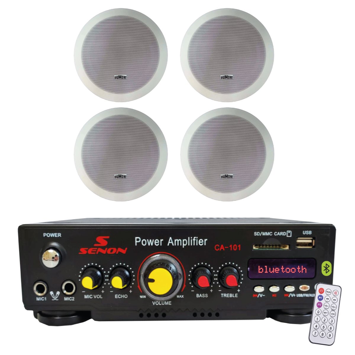 Combo Mini Amplificador Senon CA101+ 4 Parlantes Embutir Dumont P6