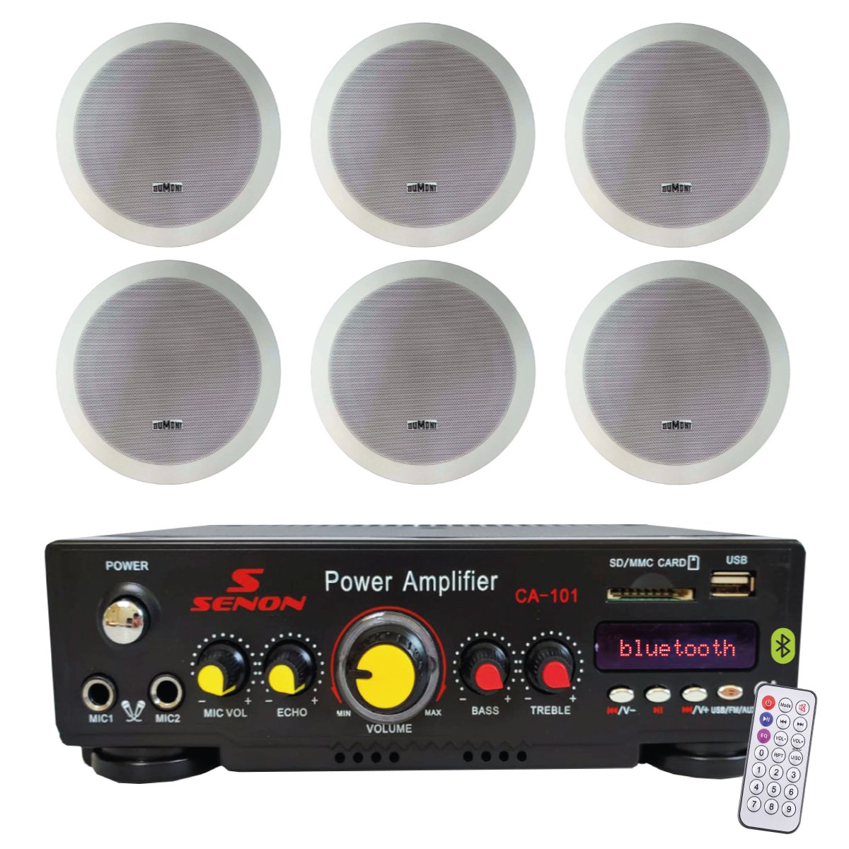 Combo Mini Amplificador Senon CA101+ 6 Parlantes Embutir Dumont P6