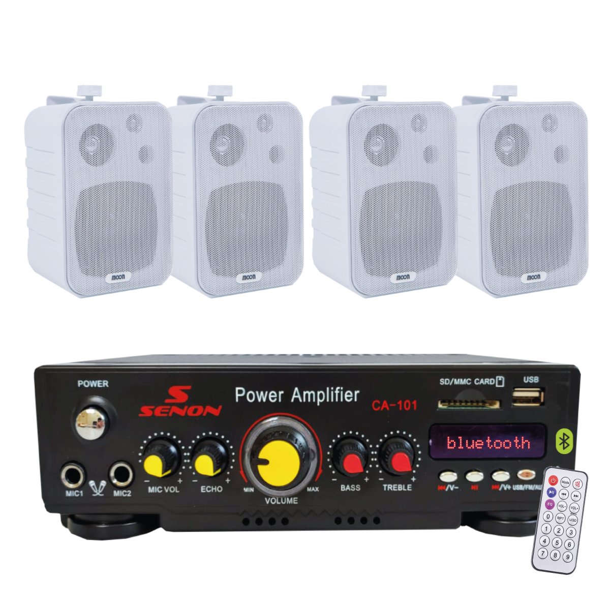 Combo Mini Amplificador Bluetooth + 4 Bafles M4PL Blanco