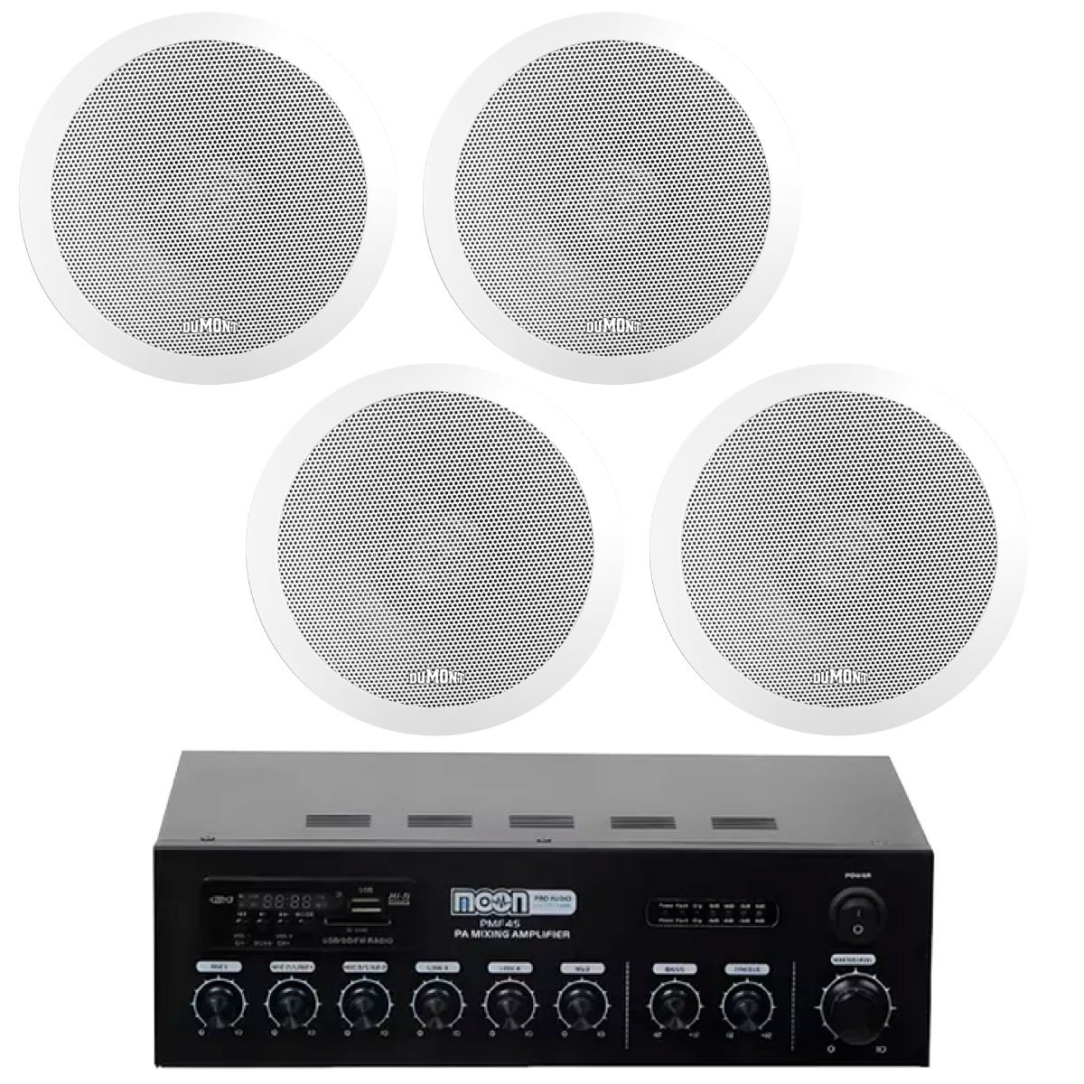 Amplificador Moon 45w + 4 Parlantes Embutir 6" Dumont P6