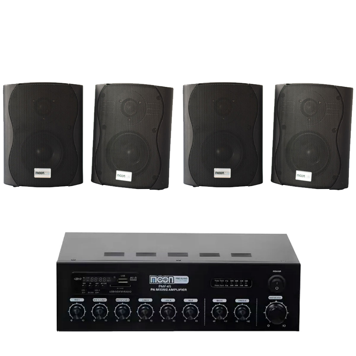 Combo Amplificador 45w Usb Bt + 4 Torch5 C/ Trafo Negro