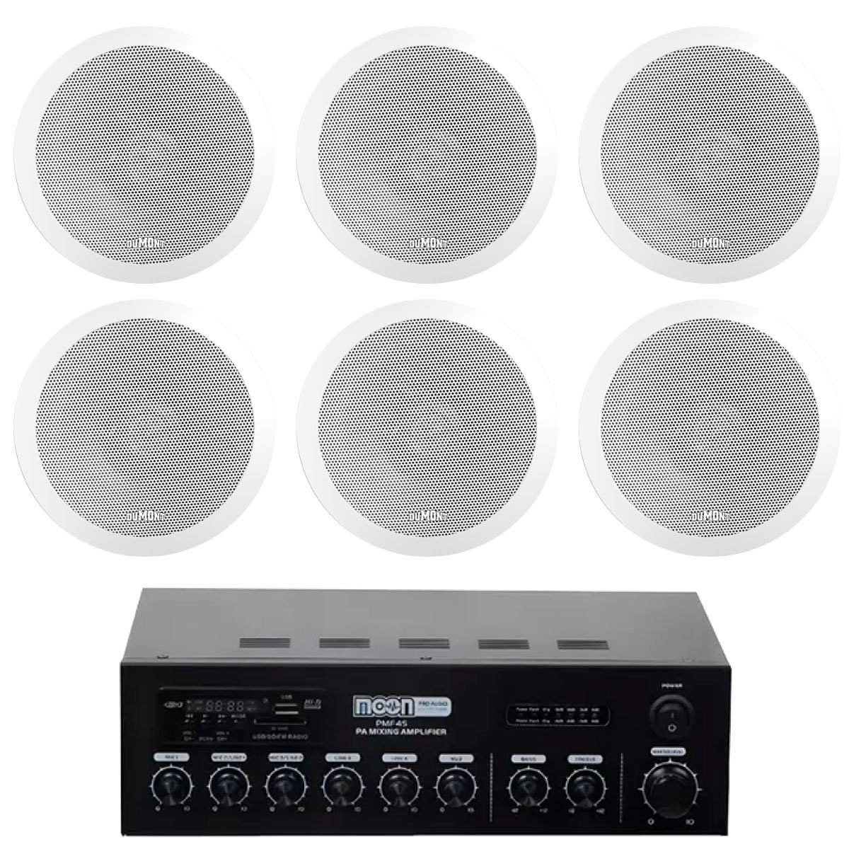Amplificador Moon 45w + 6 Parlantes Embutir 6" Dumont P6