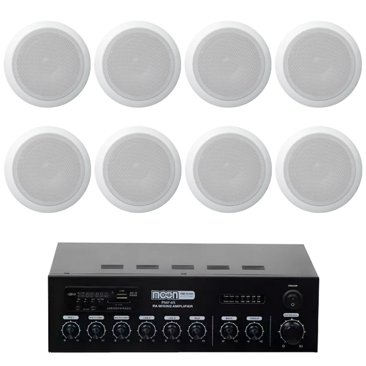 Combo Amplificador Moon 45w Bt + 6 parlantes de embutir Roof6