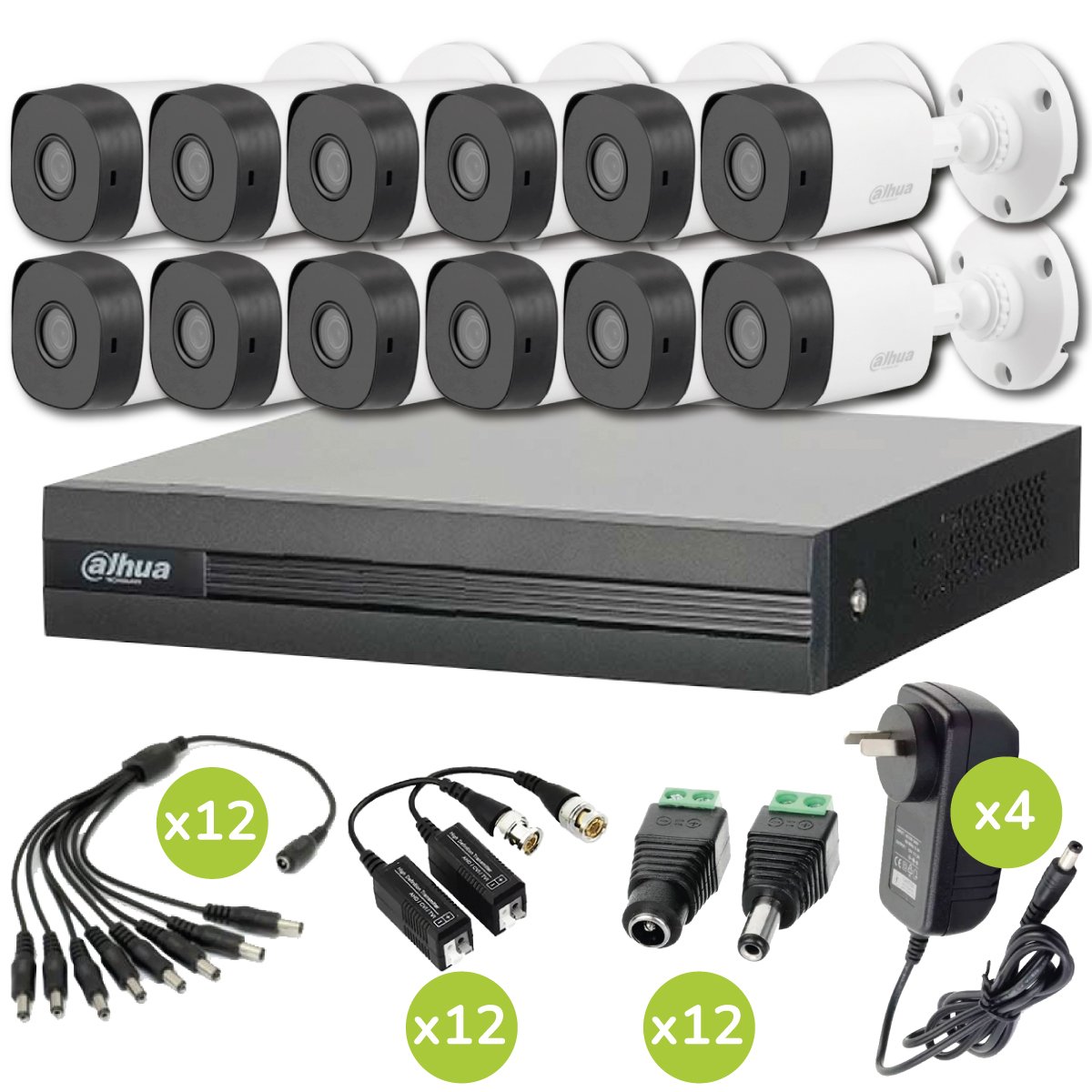 Kit videovigilancia Dahua 3: 12 cámaras Bullet 2MP 2.8mm + xvr 16Ch + accesorios