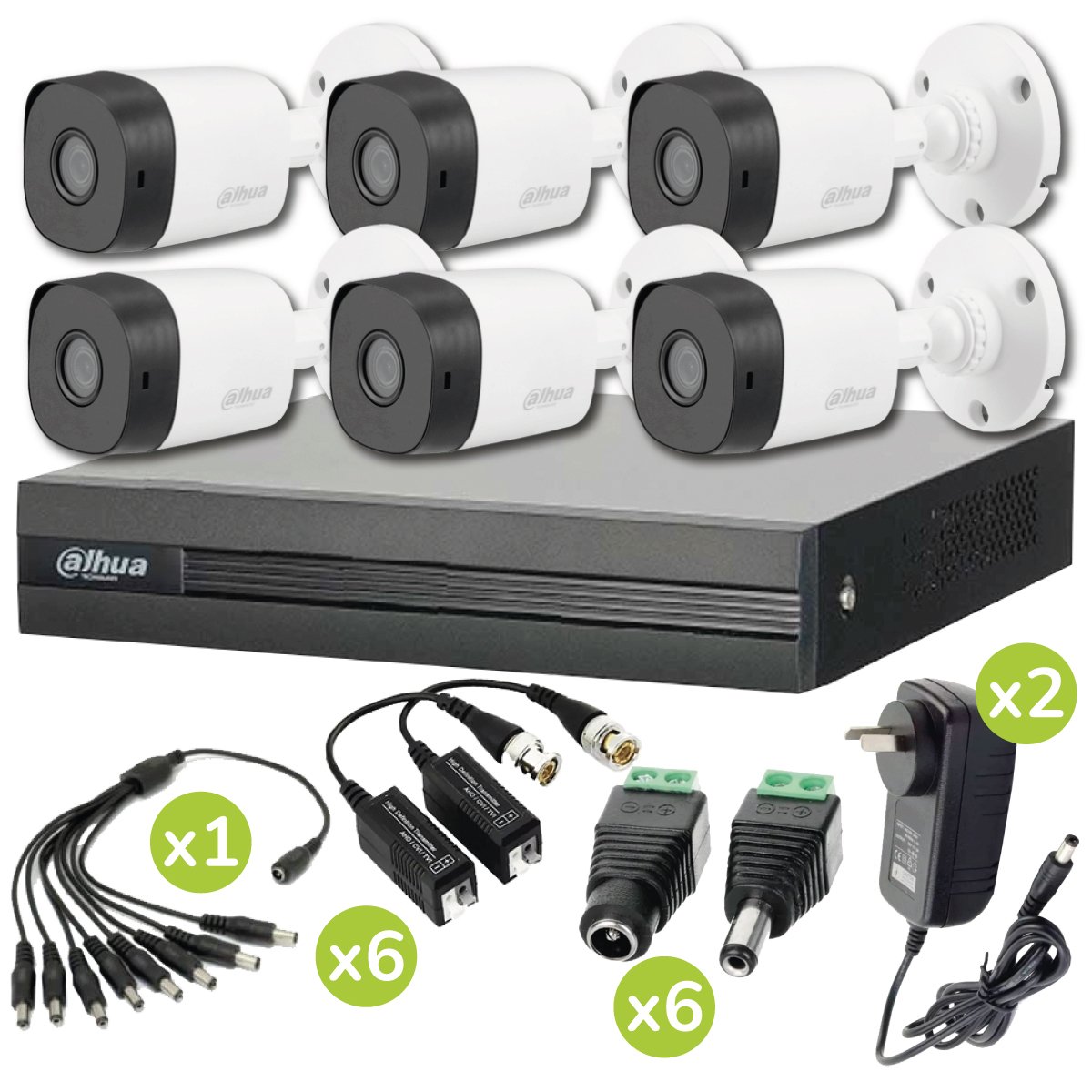 Kit videovigilancia Dahua 2: 6 cámaras Bullet 2MP Lente 2.8mm + xvr 8ch + accesorios
