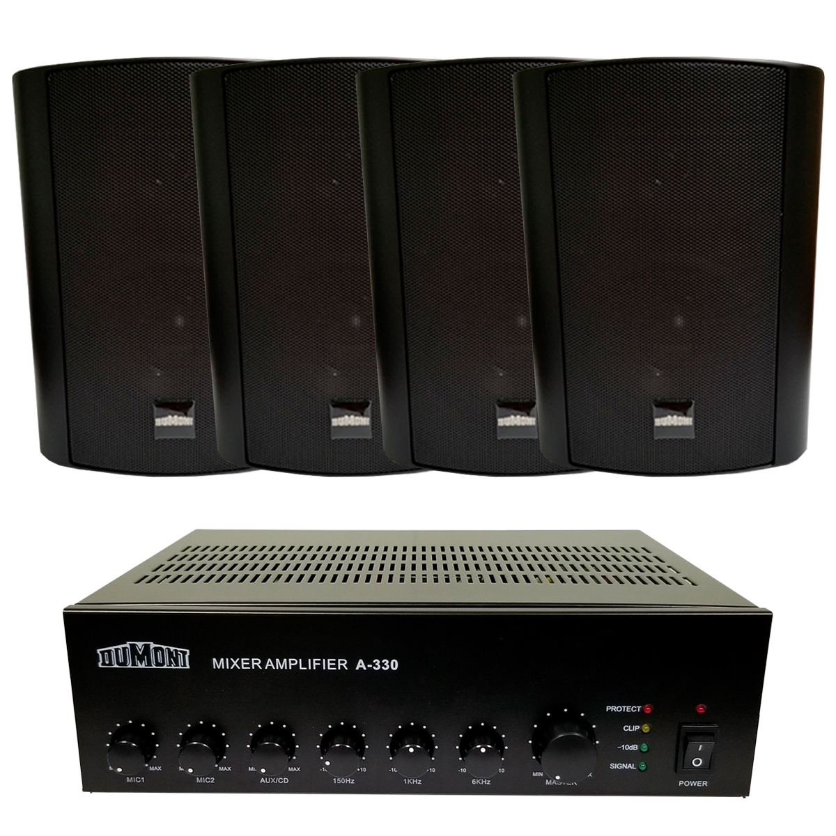 Sistema Musica Funcional Dumont Amplificador A330 + 4 Bafles B4 Negros
