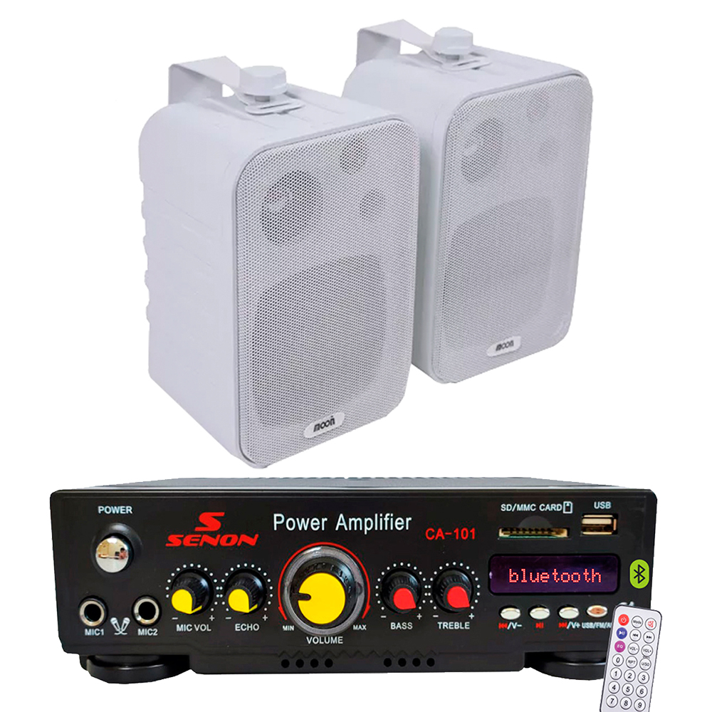 Combo audio funcional 1: miniamplificador ca101 + 2 bafles m4pl blancos