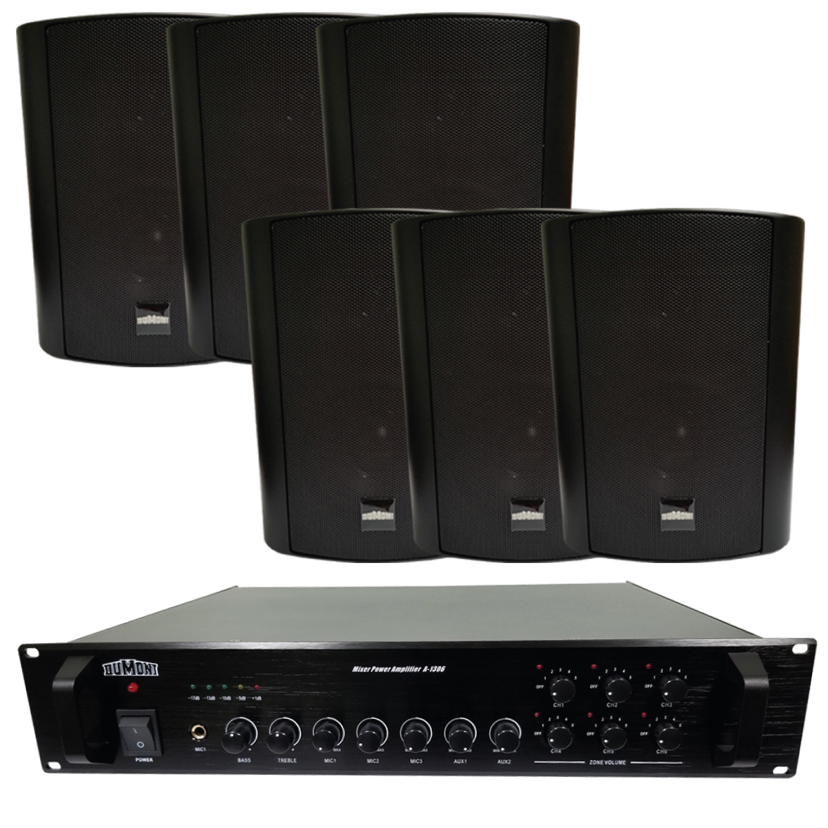 Combo Audio Funcional 3: Amplificador A1306+ 6 Bafles 4" Negro